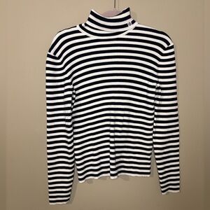 Vintage Y2K Ralph Lauren Striped Ribbed Turtleneck Sweater Cotton Nautical Large